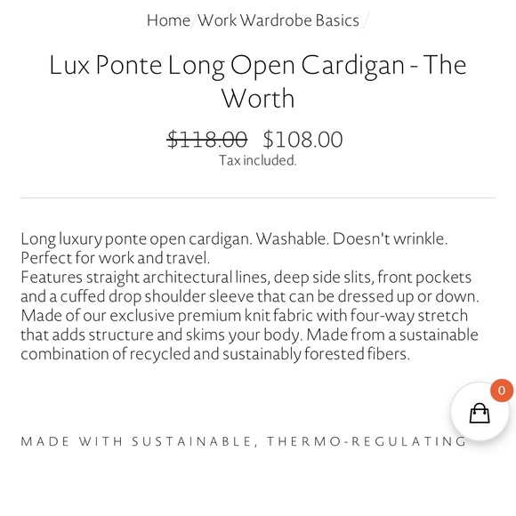 Duette NY Lux Ponte long open cardigan -The Worth size Large - Picture 11 of 11